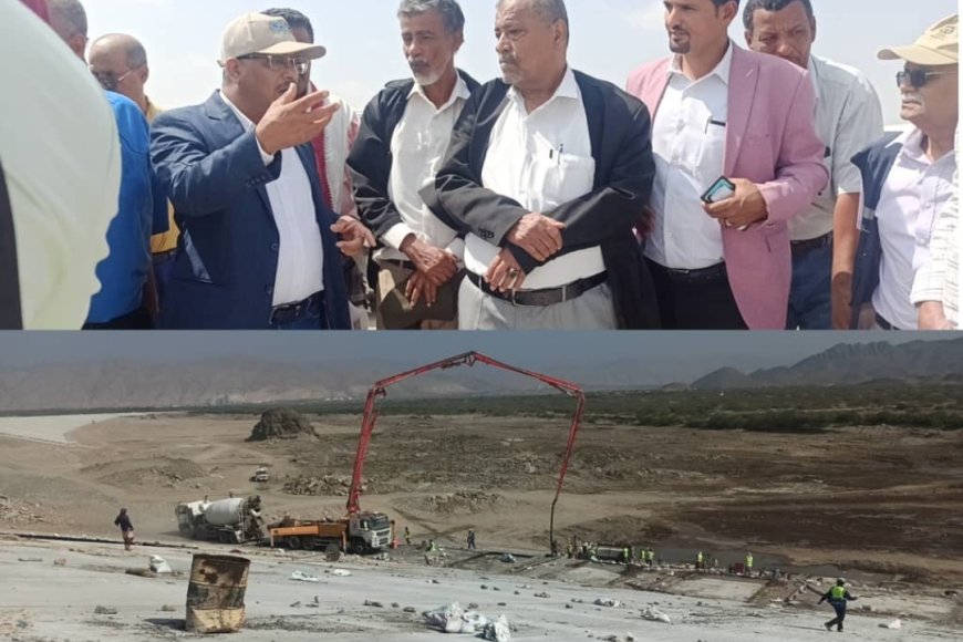 في زيارة ميدانية نظمها مكتب الإعلام والسلطة المحلية بأبين .. الزامكي: إنجاز 95% من المرحلة الأولى لمشروع سد حسان الاستراتيجي