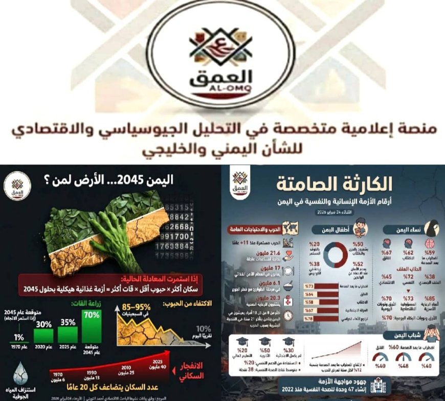 في تحليل نشرته منصة العمق AL-OMQ: اليمن بين الكارثة الإنسانية الراهنة ومخاطر الأزمة الغذائية 