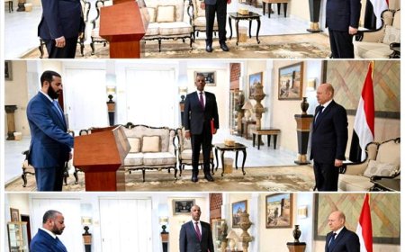  رسمياً.. محافظو لحج وأبين والضالع يؤدون اليمين الدستورية أمام الرئيس العليمي