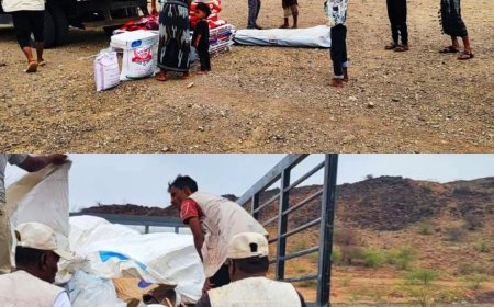 الخلية الإنسانية تباشر تقديم المساعدات الإغاثية لمنكوبي السيول في المخا وموزع