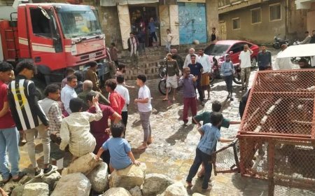 الدفاع المدني بتعز يواصل عمليات البحث عن طفل جرفته السيول في حي الكوثر