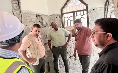 فريق منظمة الفاو يزور مكتب الزراعة والمركز والمختبر البيطري بمديرية الغيضة لمتابعة أعمال التأهيل