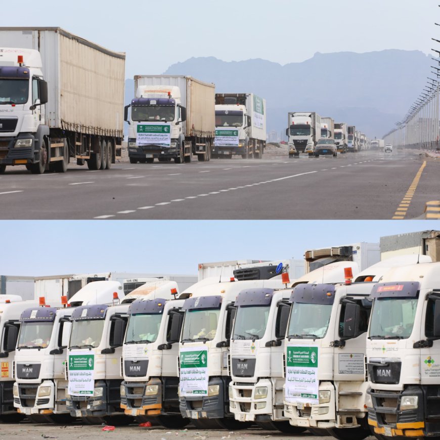 وصول 20 شاحنة مساعدات غذائية مقدمة من مركز الملك سلمان للإغاثة إلى عدن