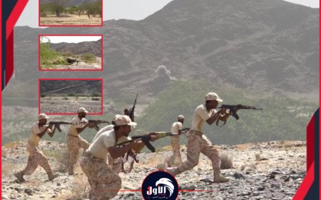 بالصور.. قوات العمالقة الجنوبية تنفذ مناورة عسكرية بالذخيرة الحية وسلاح المسيرات في أبين