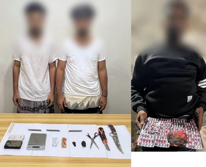 إدارة مكافحة المخدرات بعدن في عمليتين ضبط منفصلة تطيح بثلاثة متهمين بحوزتهم حشيش مخدر وأشرطة حبوب بريجبالين.