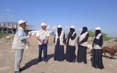 باحثات الإحصاء يطرقن أبواب الأسر في مخيم غول محيسن بالضالع ضمن  الجولة الثانية من مسح ميزانية الأسرة 2026
