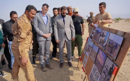 محافظ أبين يلتقي المدير القطري لمنظمة المساعدات الشعبية النرويجية ويزور موقع نزع الألغام بمنطقة الشيخ سالم