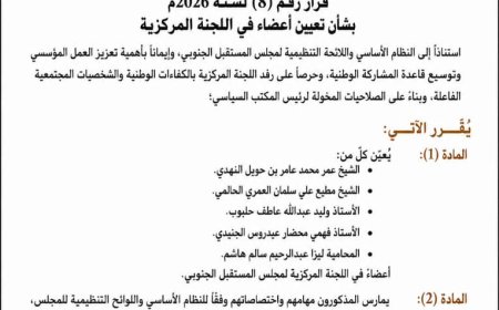 مجلس المستقبل الجنوبي يصدر قرارًا بتعيين خمسة أعضاء في اللجنة المركزية