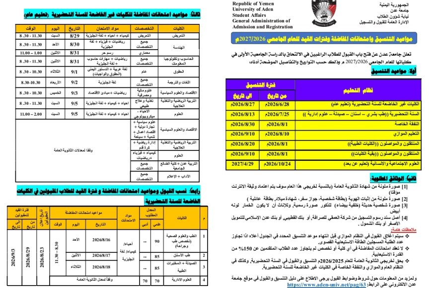 غدًا الأحد.. جامعة عدن تدشن أعمال التنسيق والقبول للعام الجامعي الجديد
