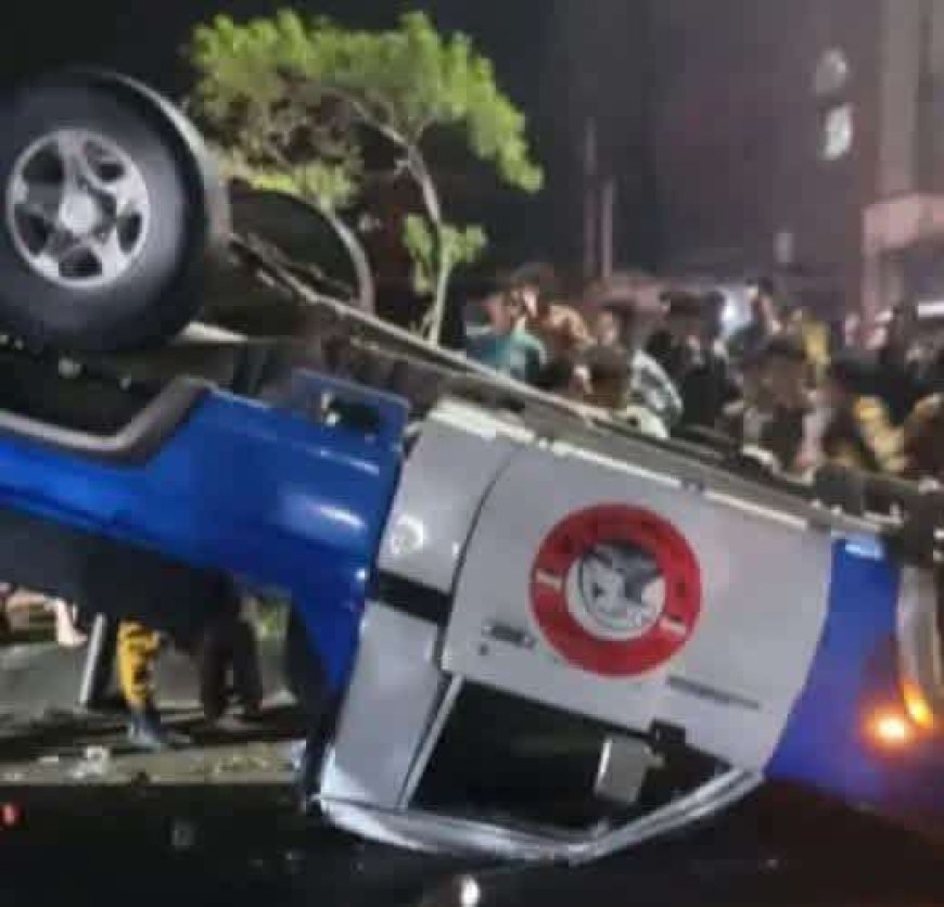 على غرار أفلام الأكشن.. مطاردة أمنية  بتعز تنتهي بانقلاب طقم ومصرع جندي وإصابة اخرين (صورة)