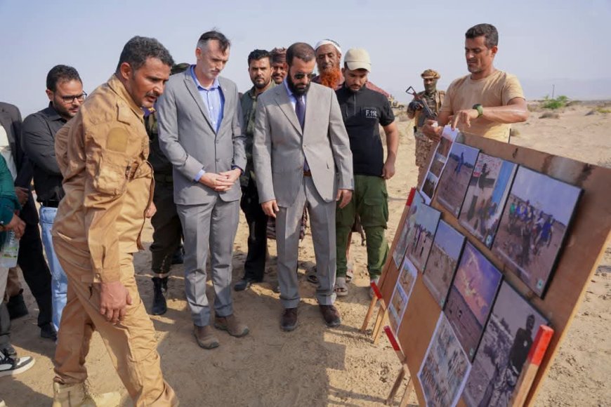 محافظ أبين يلتقي المدير القطري لمنظمة المساعدات الشعبية النرويجية ويزور موقع نزع الألغام بمنطقة الشيخ سالم