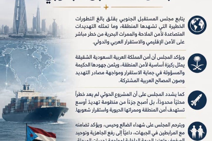 مجلس المستقبل الجنوبي يحذر من تصاعد المخاطر الحوثية على أمن المنطقة والملاحة الدولية