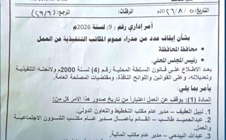 المحافظ القبّة يصدر أمرًا إداريًا بإيقاف أربعة من مدراء عموم المكاتب التنفيذية في الضالع عن العمل.. تفاصيل