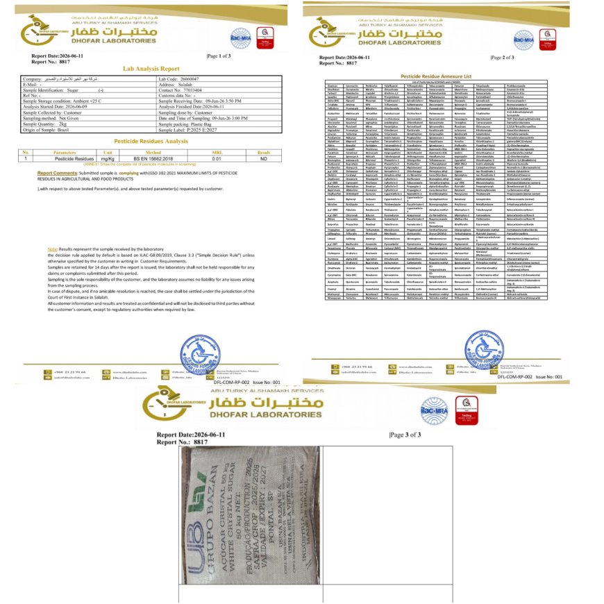 نتائج فحوصات مستقلة في سلطنة عُمان تنسف مزاعم احتواء سكر UB البرازيلي على عناصر سامة