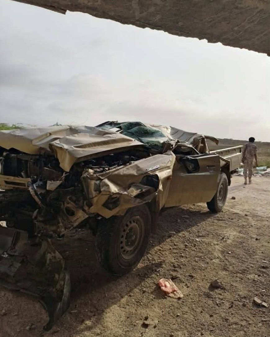 حادث مروع في حساي بالمهرة.. وفاة سائق طقم عسكري وإصابة 3 آخرين بجروح خطيرة